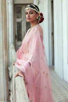 Shop for Gopi Vaid Pink Tussar Silk Ishanya Embellished Anarkali Set for Women Online at Aza Fashions Gopi Vaid, Pink Anarkali, Pink Kurta, Floral Embellishment, Types Of Work, Luxury Sale, Organza Dupatta, Silk Dupatta, Churidar