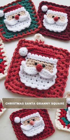 crocheted santa's square ornament for christmas tree ornaments, set of 6