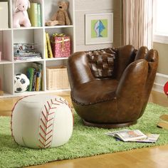 a living room filled with furniture and a baseball on the floor