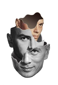 a man's head with two faces cut out to look like the same person