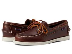 Sebago Docksides Portland Waxed - Men's Shoes : Brown : Show your innate affection for leather wearing Sebago Docksides Portland Waxed footwear. Leather upper. Leather sock lining. Closed round toe. Rawhide lace system. Collar lace detailing. Hand-sewn with the finest craftsmanship. Non-marking slip-resistant siped rubber soles for grip. Imported. Single footwear weight: 14.5 oz. Weight of footwear is based on a single item, not a pair. Classic Leather Boat Shoes With Vibram Sole, Sebago Shoes, Dockside Shoes, Leather Sole Slip-on Boat Shoes, Brown Lace-up Boat Shoes With Leather Sole, Sebago Docksides, Wax Man, Brown Leather Sole Boat Shoes, Slip-on, Brown Loafers