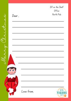 an elf's letter to santa is shown with the words elf on the sheet