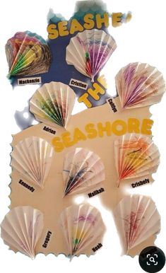 there are many different types of umbrellas in this picture and the words seashore below them