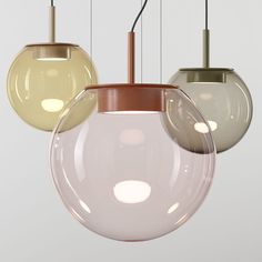 three different colored lights hanging from the ceiling