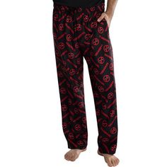 These are Marvel Deadpool pajama pants! Deadpool is known as the merc with a mouth and super healing abilities that we wish we all had. I mean the only superhero or should I say antihero that can regenerate body parts faster than any human. If you're a fan of Marvel Comics or Deadpool in general, you'll love these nice pajama pants! They feature an all-over Deadpool logo print design. Made of polyester that will keep you comfortable during the nights off of crime-fighting. For questions regardin Mens Pyjama Bottoms, Deadpool Logo, Mens Pajama Pants, Classic Cartoon Characters, Most Popular Movies, Cozy Pajamas, Marvel Deadpool, Pants Large, Red Logo