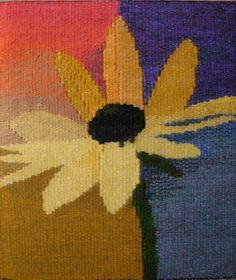 a painting of a yellow flower on a purple background