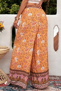 Orange Boho Wide Leg Palazzo Pants-Pants & Culotte-JT's Designer Fashion-Black Owned Business High Waist Fashion, Affordable Fashion