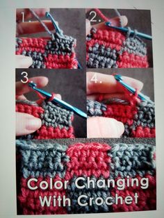 the steps to crochet is shown in four different ways