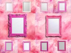 pink and white frames against a pink wall