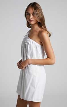 White One-shoulder Dress For Summer Brunch, One-shoulder Summer Dresses For Daywear, White One-shoulder Top For Spring, White One Shoulder Top For Spring, White Cotton One-shoulder Top For Summer, White Cotton One Shoulder Top For Summer, Shoulder Puff Sleeve, Lace Up Heels, Dress First