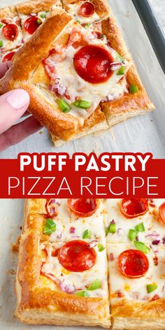 This easy puff pastry pizza has light, flakey crust and can be made in about 20 minutes. Use your favorite toppings to make this simple puff pastry recipe.