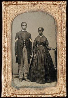 Edward V. Richardson, b. 1840, and Fannie Sturgis, former slaves from Maryland, ca. 1865. Yale University Library. Black Portraits, Black Southern Belle, Victorian Images, Framed Photos, Historic Clothing, Black Photography, Studio Portrait, Vintage Portraits