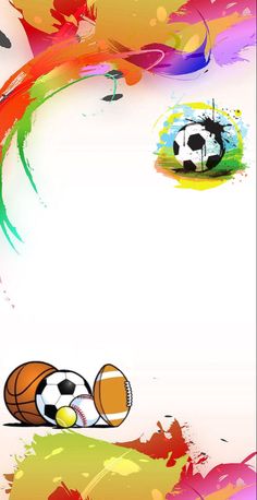 an abstract background with soccer balls and paint splatters