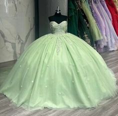 ad eBay - Green Quinceanera Dresses Sweet 16 3D Flowers Prom Party Off Shoulder Ball Gowns - Buy Now, click the link (eBay) Tiana Princess And The Frog Quince Theme, Green Puffy Dress, Light Green Prom Dresses, Princess Dress Green, Quince Green, Quinceanera Dresses Green, Dresses Sweet 16, Green Quinceanera, Princess Frog