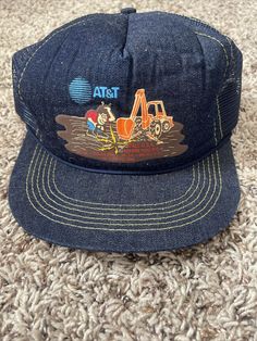 Vintage 80s AT&T Denim Trucker Hat Cap Blue Cotton Blend Mesh Snapback VTG. Shipped with USPS First Class. Vintage Snapback Cap For Spring, 90s Style Adjustable Hats For Summer, 90s Style Adjustable Summer Hats, Vintage Snapback Hat For Spring, Vintage Flat Bill Hats For Summer, Vintage Trucker Cap For Spring, Vintage Trucker Hat For Spring, Retro Trucker Hat With Short Brim For Spring, Retro Spring Snapback Hat With Short Brim