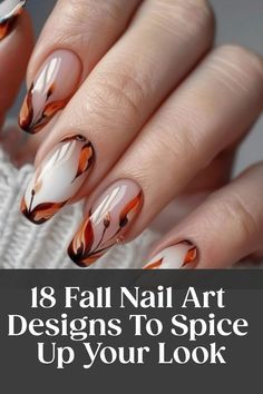 Elegant Fall Nails Designs, Gel Nail Designs November, Boho Fall Nail Designs, Japan Nail Art Designs, Hand Painted Nails Art, Fall Nail Art Almond Shape, Fall Tropical Nails, Autumn Leaves Nail Designs, Sophisticated Halloween Nails