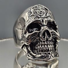 Mens Stainless Steel Skull Ring Gothic Biker Halloween Metal Sun Forehead 12.5 Black Skull Ring For Biker Events, Black Skull Ring For Halloween Streetwear, Black Symbolic Skull Ring For Halloween, Punk Style Skull Ring For Halloween Collectible, Symbolic Black Skull Ring For Halloween, Silver Skull Ring For Halloween Streetwear, Punk Skull Ring For Halloween Streetwear, Silver Skull Ring For Biker Events And Halloween, Biker Halloween