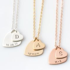 "Mother's Day Heart Necklace, Mom Necklace Kids Initials, New Mom Necklace, Nana Necklace, Gift for Her, Gift for Grandma, Gift for Mom Personalize this beautiful heart with the word of your choice and an initial for each of your little ones! Offered in quality 14k gold fill, sterling silver, and rose gold fill, a beautiful piece your wife, mom, grandma, best friend, any special woman in your life will enjoy and wear close to their heart. HOW - TO - ORDER 1. Select your options from the drop dow Mother's Day Wedding Necklaces With Charms, Wedding Necklaces With Charms For Mother's Day, Mother's Day Heart Necklace With Charms, Mother's Day Gift Heart Necklace With Charms, Personalized Charms Necklaces For Valentine's Day, Personalized Heart Charms Necklace Gift, Heart-shaped Charms Necklace For Personalized Gift, Personalized Double Heart Necklaces For Mother's Day, Heart Shaped Name Necklace For Gifts