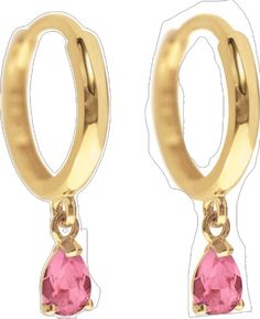 Gold Small Hoop Earrings, Small Hoop Earrings, Gold Collection, Sapphire Gemstone, Pink Sapphire, Pear, Cubic Zirconia, Sapphire, Hoop Earrings