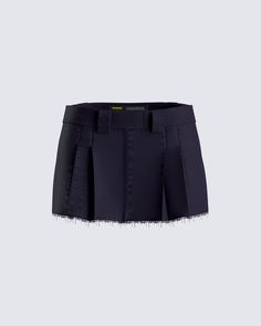 This navy mini skirt is a versatile wardrobe essential that will always slay 😌 Made from twill fabric and complete with a mid-rise fit, pleats, and a raw edge hem for an edgy and chic look 💙 Chic Fitted Skort With Frayed Hem, Fitted Chic Skort With Frayed Hem, Workwear Mini Skirt With Pleated Hem, Chic Short Skirt With Frayed Hem, Chic Mini Skort With Frayed Hem, Chic Skirt With Frayed Hem, Chic Mini Skirt With Frayed Hem, Chic Fitted Shorts With Frayed Hem, Chic Skort With Frayed Hem Mini Skirt