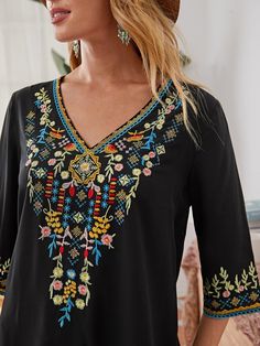 V-neck Embroidery Detail Top | EMERY ROSE Luxury Tops With Placement Embroidery For Summer, Luxury Embroidered Hem Tops For Summer, Cheap Machine Embroidered Tops For Summer, Cheap Sleeveless Embroidered Top For Summer, Luxury Tops With Gold Embroidery For Women, Cheap Summer Blouse With Floral Embroidery, Cheap Medium Wash Tops With Floral Embroidery, Cheap Black Tops With Floral Embroidery, Cheap Sleeveless Tops With Multicolor Embroidery