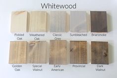 the different colors of wood are shown in this image, including whitewood and oak