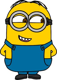 a cartoon minion with glasses and overalls