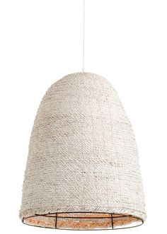 a white lamp hanging from the ceiling