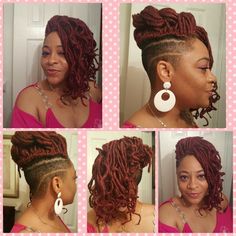 Crochet Faux Locs Shaved Sides And Back, Loc Updo Shaved Sides, Faux Locs Mohawk Shaved Sides, Crochet Hair Updo Styles, Faux Locs Shaved Sides And Back, Shaved Locs Styles, Short Locs Shaved Sides, Partial Braids, Locs Mohawk