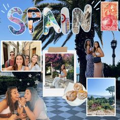 a collage of photos with the word spain written in spanish and pictures of people