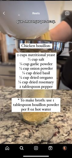 the ingredients for chicken bouilon in a glass jar