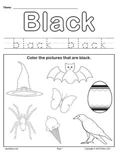 black and white worksheet with pictures for children to color, including an image of a