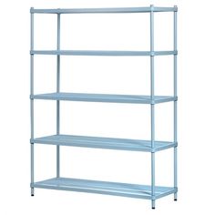 four tiered shelving unit with wheels on each side and three shelves in the middle