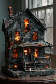 15 Spooky Diy Halloween Decorations You Must See Halloween Houses Decorated, Halloween Haunted Houses Diy, Haunted Cardboard House, Haunted House Model Ideas, Diy Haunted House Craft, Spooky Dolls House, Haunted Gingerbread House Diy, Halloween Miniature House, Diy Gothic Home Decor Ideas