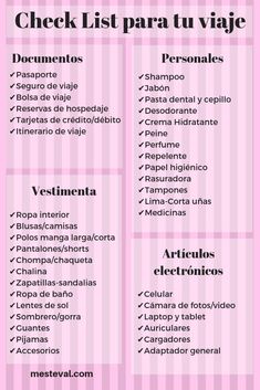 a pink check list with the words in spanish