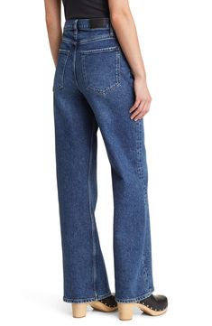 Enjoy a retro-chic, elongated look in these low-stretch jeans cut with a superhigh waist and full-length wide legs. 31" inseam; 21 1/2" leg opening; 11 1/2" front rise 57% cotton, 42% lyocell, 1% elastane Machine wash, tumble dry Made in Turkey Modern High Rise Denim Blue Flare Jeans, Modern High-rise Denim Blue Flare Jeans, Modern High Rise Dark Wash Flare Jeans, Modern Mid-rise Rigid Denim Flare Jeans, Modern High Waist Rigid Denim Flare Jeans, Modern High-waisted Rigid Denim Flare Jeans, Modern Relaxed Fit High Rise Flare Jeans, Modern High Rise Relaxed Fit Flare Jeans, Modern Flare Jeans In Rigid Denim For Fall