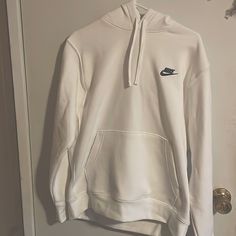 White Nike Hoodie; Brand New Never Worn White Sportswear Hoodie, Nike White Hoodie For Fall, Nike White Hoodie With Adjustable Hood, Nike White Sporty Hoodie, Nike White Hoodie For Streetwear, Nike Urban Style White Sweatshirt, Nike White Urban Hoodie, Nike White Urban Sweatshirt, White Nike Urban Hoodie