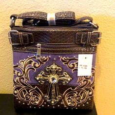 Beautiful Western Bag With Crossbody Strap . In Front You Can See Cross . Around Is Embroidery And Embossed Studs Also Have Lining Inside And One Zipper Inside And One Zipper Outside. Very Sturdy.Can Use For Any Occasion. Brand New. It Also Comes In Pink &Turquoise. Color V Nice Looking. Purple Crossbody Bag With Adjustable Strap, Embroidered Purple Shoulder Bag For Everyday Use, Purple Embroidered Bags For Everyday Use, Embroidered Purple Shoulder Bag For Daily Use, Purple Embroidered Bag For Gift, Purple Embroidered Shoulder Bag For Daily Use, Purple Embroidered Everyday Bag, Everyday Purple Embroidered Bags, Everyday Use Purple Embroidered Bags