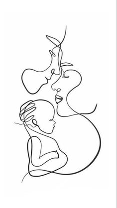 a line drawing of two people hugging each other with one woman's face in the middle