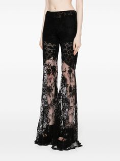 Lace Trousers, Scallop Hem, Chantilly Lace, Scalloped Hem, Roberto Cavalli, Black Cotton, Fashion Branding, Top Brands, High Waist