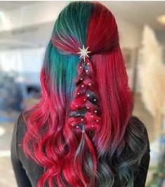 Red And Green Hair, Hair Ribbons, Pretty Hair Color, Have Inspiration, Party Hairstyles