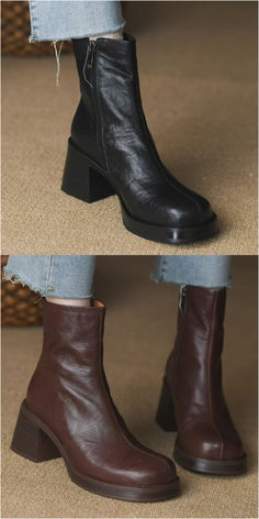 Retro Leather Platform Boots For Fall, Retro Black Platform Boots For Winter, Heel Boots Black, Chunky Heel Boots, Chunky Heel Shoes, Egg Diet, Chunky Heels Boots, Black Heel Boots, Heel Boots