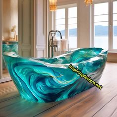 a large bath tub sitting on top of a wooden floor