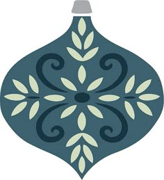 a blue ornament with green leaves on it