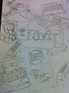 this is a drawing of some food items on a piece of paper with the words healthy's and crunch's