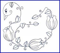 a drawing of flowers and leaves in the shape of a circle with two birds on it