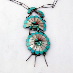 "Vintage Native American Zuni artisan Karen Homer sterling silver chain necklace with a large pendant, decorated with multi-stone inlay, including Turquoise, Mother of Pearl, Abalone shell, Coral and Onyx. Signed. This fabulous necklace is 20\" long, weighing 16.4 grams. EA828" Homer Price, Star Pendant Necklace, Stone Inlay, Sterling Silver Chain Necklace, Square Pendant, Abalone Shell, Silver Chain Necklace, Multi Stone, Star Pendant