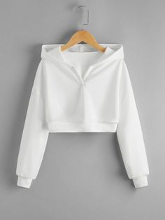 White Casual  Long Sleeve Polyester Plain Pullovers  Non-Stretch Spring/Summer Girls Clothing Hoodie For Girls Fashion, Trendy White Sweatshirt With Double-lined Hood, White Kawaii Sweatshirt With Drawstring Hood, White Harajuku Sweatshirt With Drawstring Hood, White Tops For Girls, White Crop Top Hoodie, Crop Tops Sweatshirts & Hoodies, Girl Hoodie