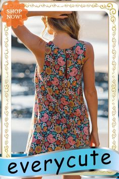 Multicolor Vintage Floral Print Keyhole Back Sleeveless Mini Dress Vintage Floral Print, Sleeveless Mini Dress, Mini Dresses, Women Dresses, Vintage Floral, Dresses Mini, Floral Print, Floral Prints, Mini Dress