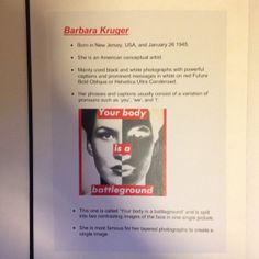 an advertisement for barbara kruper's book, your body is a battleground